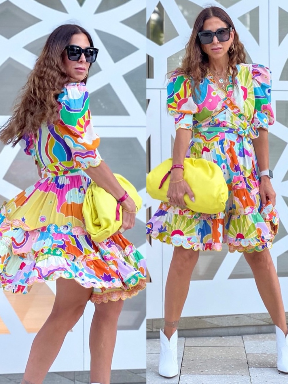 Celia B • Andromeda Dress mini tropical floral puff sleeve scalloped tiered - Picture 13 of 16